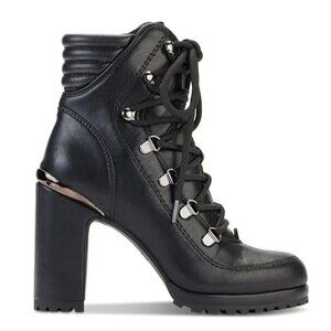 DKNY Womens 5.5 M Black Lenni Lace Up Platform High Heel Booties DEFECT IL6